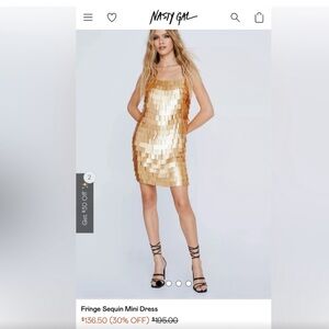 Nasty gal fringe gold sequin mini dress size 8 eras tour